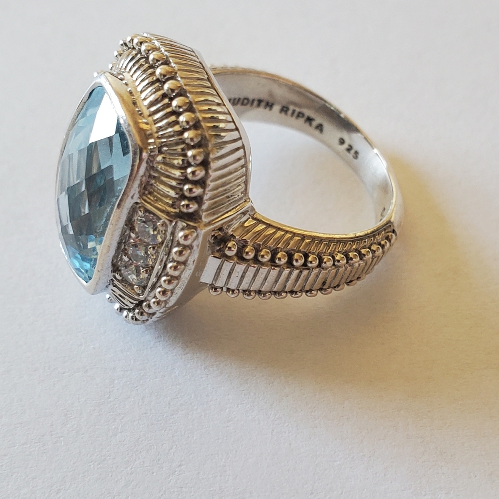 Judith Ripka Blue Topaz & Diamonique Ring, Size 6 - Picture 2 of 8